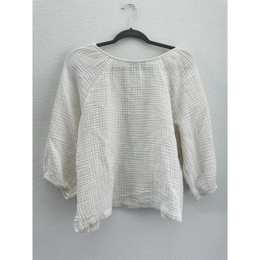 LOFT Cream Gauze Henley Blouse - Picture 3 of 10